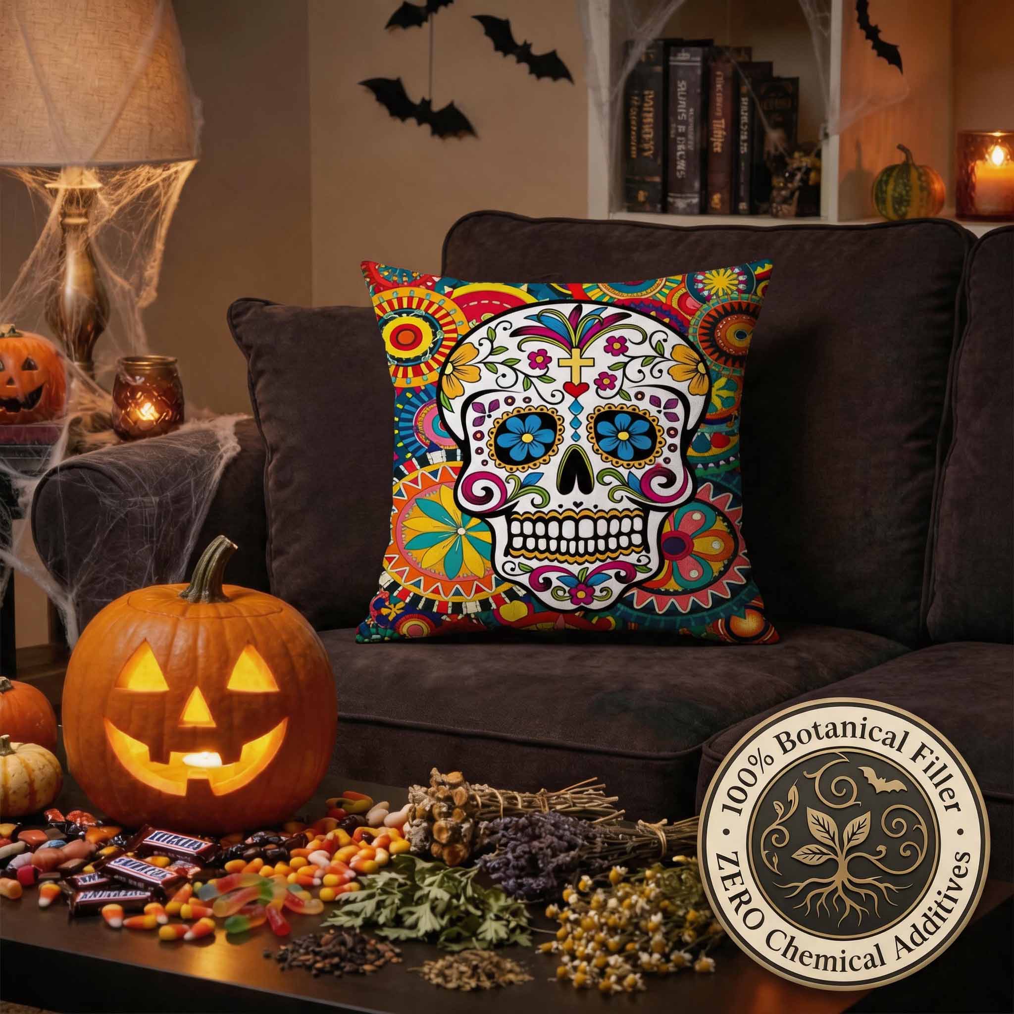 Aromatherapy Herbal Pillow – Skull Series (Colorful-Sugar-Skull-Pillow)