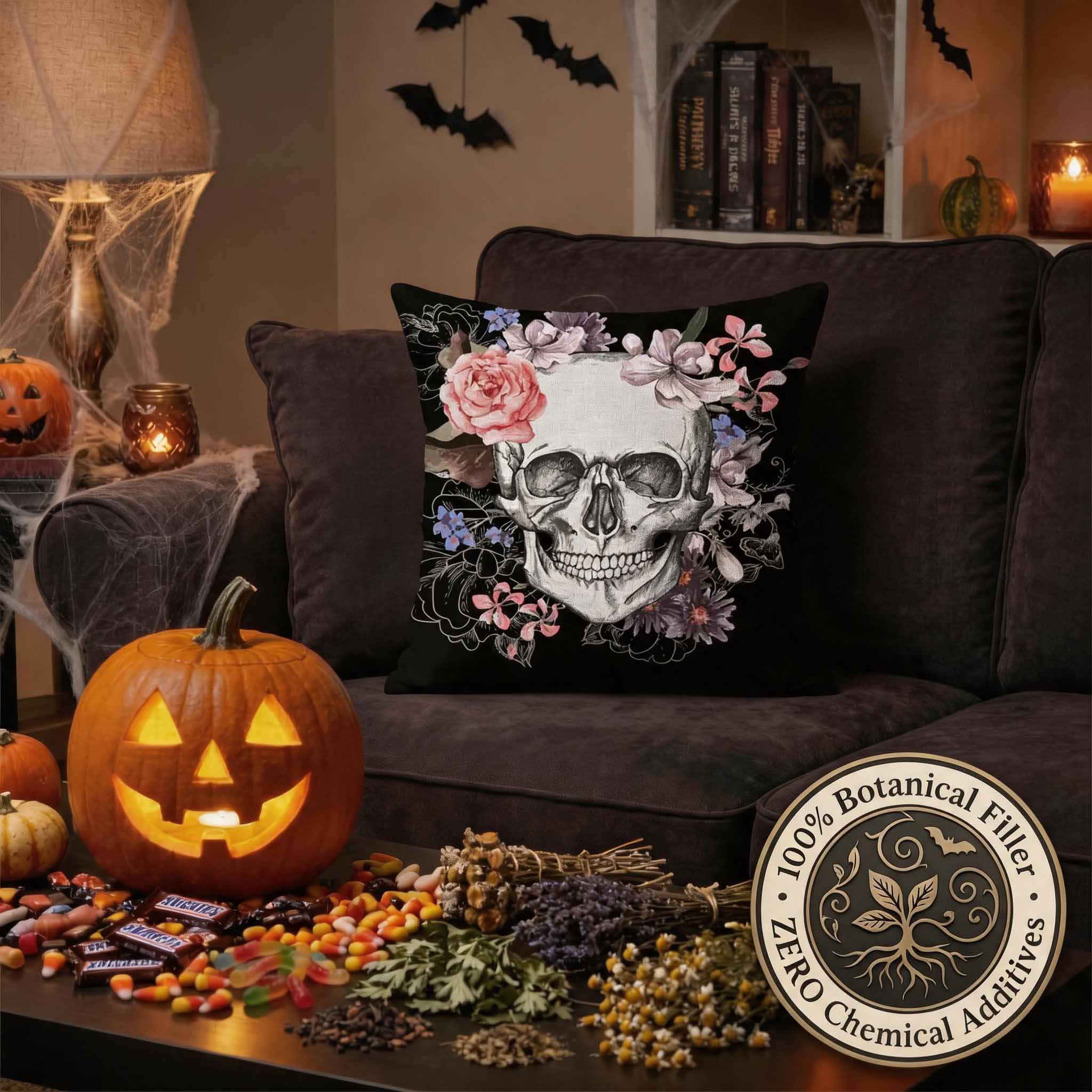 Aromatherapy Herbal Pillow – Skull Series (Skull-Floral-Halloween-Pillow)